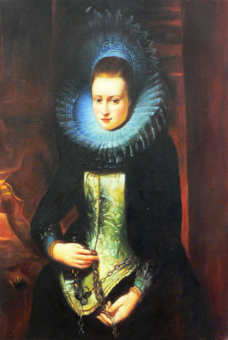 portrait of  a lady with a rosary